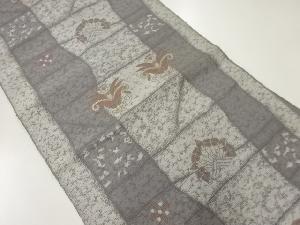 横段に草花模様織出し名古屋帯